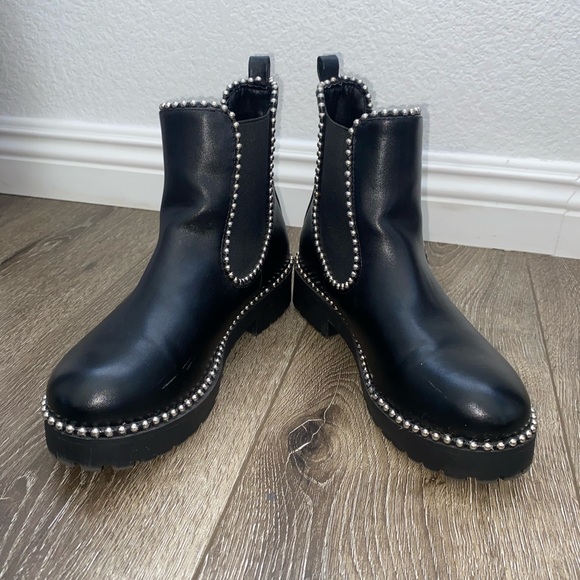 Black Studded Combat Boots - Picture 1 of 4